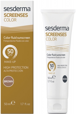 Sesderma SCREENSES COLOR Fluid sunscreen SPF 50 BROWN - Солнцезащитное тональное средство (ТЁМНЫЙ тон) СЗФ 50, 50мл