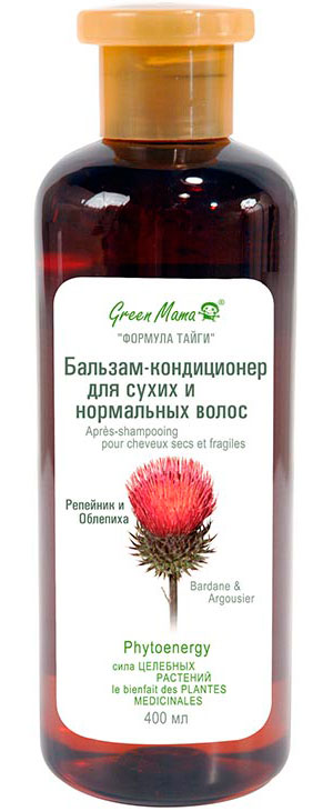 Green Мama Apres-shampooing pour chaveux sexs - ФОРМУЛА ТАЙГИ Бальзам-кондиционер для сухих и нормальных волос "Репейник и облепиха" 400мл