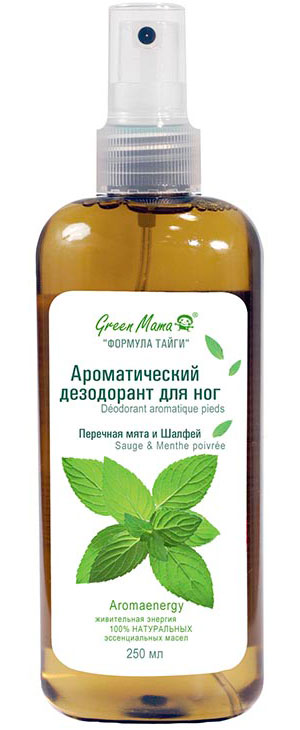 Green Мama Deodorant aromatique pieds - ФОРМУЛА ТАЙГИ Ароматический дезодорант для ног "Перечная мята и шалфей" 250мл