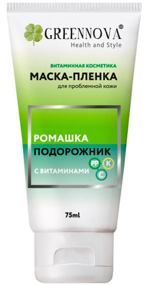 Green Mama GREENNOVA Masque - МАСКА-ПЛЁНКА для проблемной кожи Ромашка и подорожник с витаминами РР, С, К, 75мл