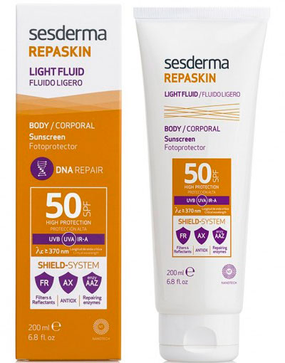 Sesderma REPASKIN LIGHT FLUID Body SPF50 - Солнцезащитный крем-гель для тела с СЗФ50, 200мл