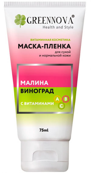 Green Mama GREENNOVA Masque - МАСКА-ПЛЁНКА для сухой и нормальной кожи малина и виноград с вит. В, А, С, Е, 75мл