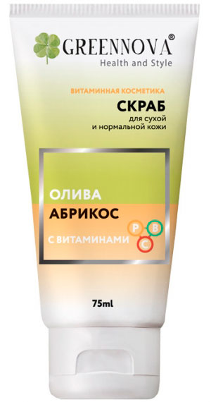 Green Mama GREENNOVA Peeling - СКРАБ для сухой и нормальной кожи олива и абрикос с вит. С, В, Р, 75мл