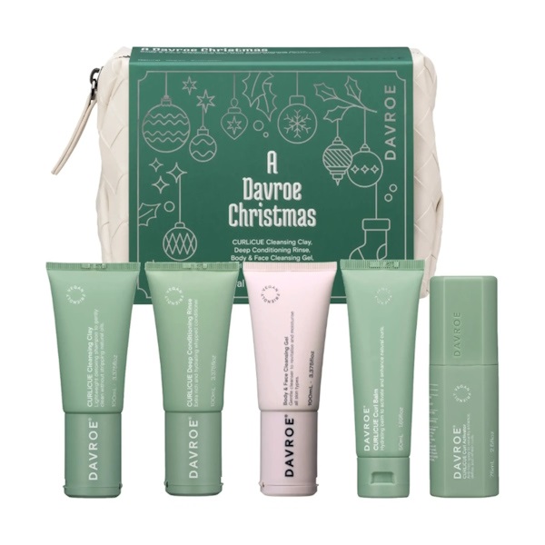 Davroe Curlicue Travel Pack - Подарочный рождественский тревел набор для вьющихся волос, 3x100 + 75 + 50 мл