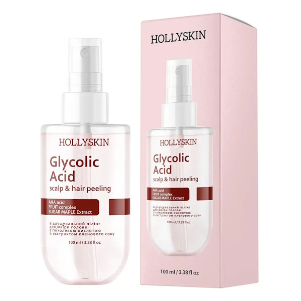 HOLLYSKIN Glycolic Acid – Отшелушивающий пилинг для кожи головы с гликолевой кислотой и экстрактом кленового сока, 100 мл