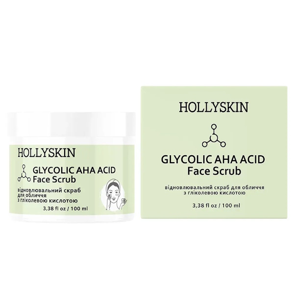 HOLLYSKIN Glycolic AHA Acid Face Scrub – Скраб для лица с гликолевой кислотой, 100 мл