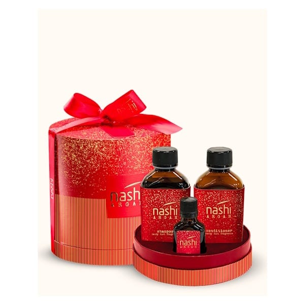 Nashi Argan Christmas Candy Dust Fragrance Hair Gift Box – Набір подарунковий для всіх типів волосся з ароматом різдвяних цукерок, 2x200 + 30 мл
