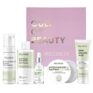 HOLLYSKIN Glycolic AHA Acid Care Maxi Set – Набор по уходу за лицом, 150+250+30+100 мл + 100 шт