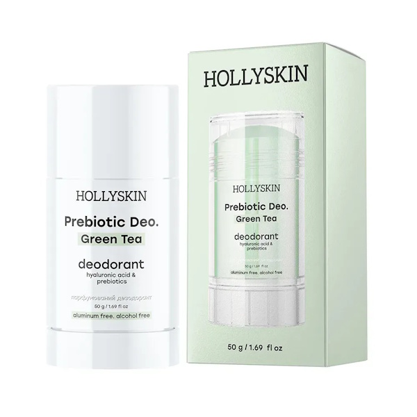 HOLLYSKIN Prebiotic Deo. Green Tea – Парфюмированный дезодорант с гиалуроновой кислотой и пребиотиками, 50 гр