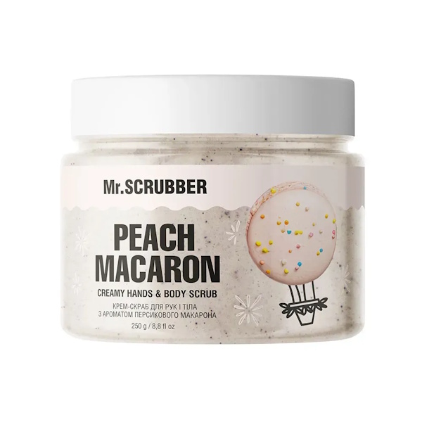 Mr.SCRUBBER Peach Macaron – Крем-скраб для рук и тела с ароматом персикового макарона, 250 гр