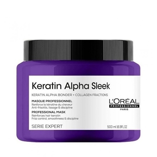 L'Oreal Professionnel Keratin Alpha Sleek Hair Mask - Професійна маска для гладкості та контролю пухнасті волосся, 500 мл